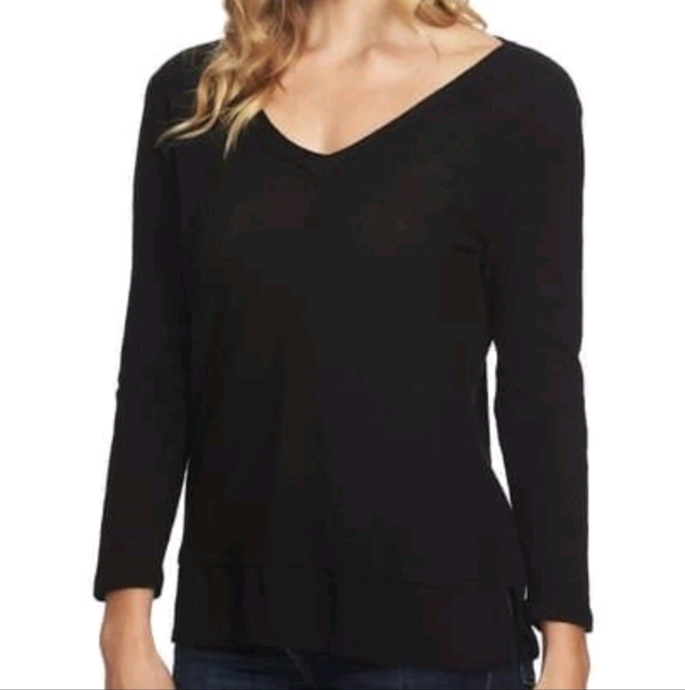 Vince Camuto NWT Essentials Tiered Layer Shirt Long Sleeve Rich Black Top Sz XS